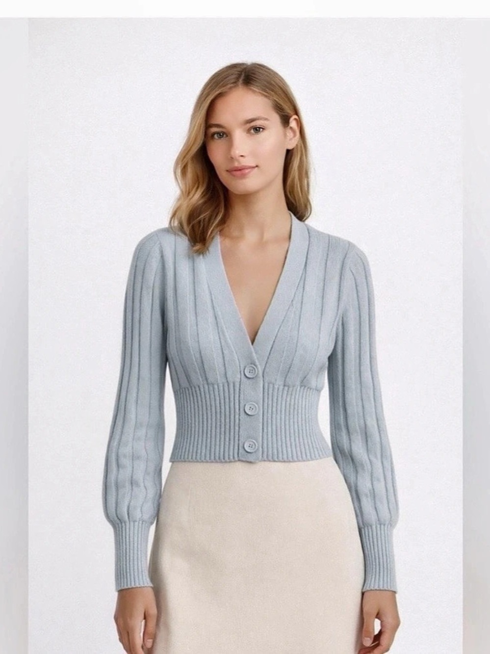 Wilfred Blue Ribbed Cardigan Like New